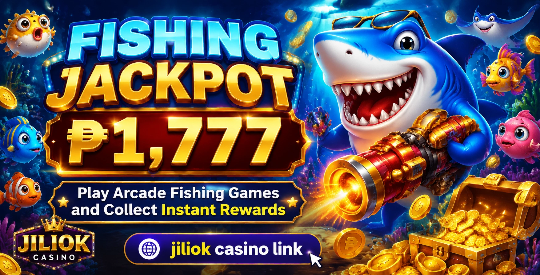 Fishing game scene showing a colorful arcade-style table