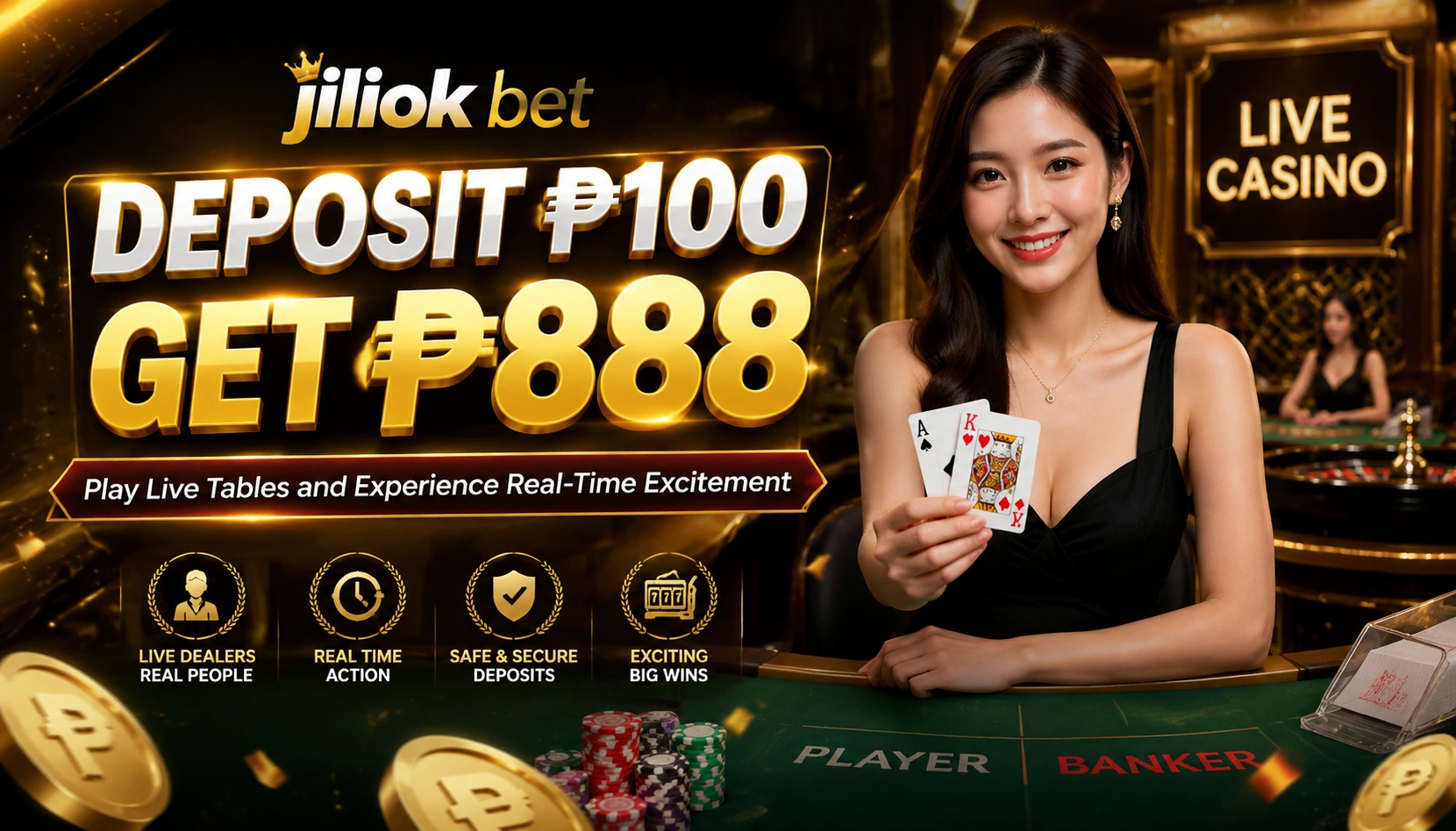 JILIOK live casino hero image showing a live table style scene